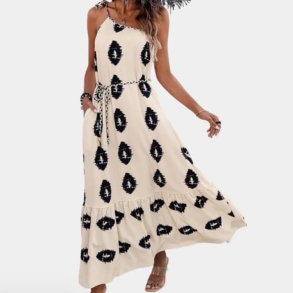 Chic Asymmetrical Cream and Black Dress